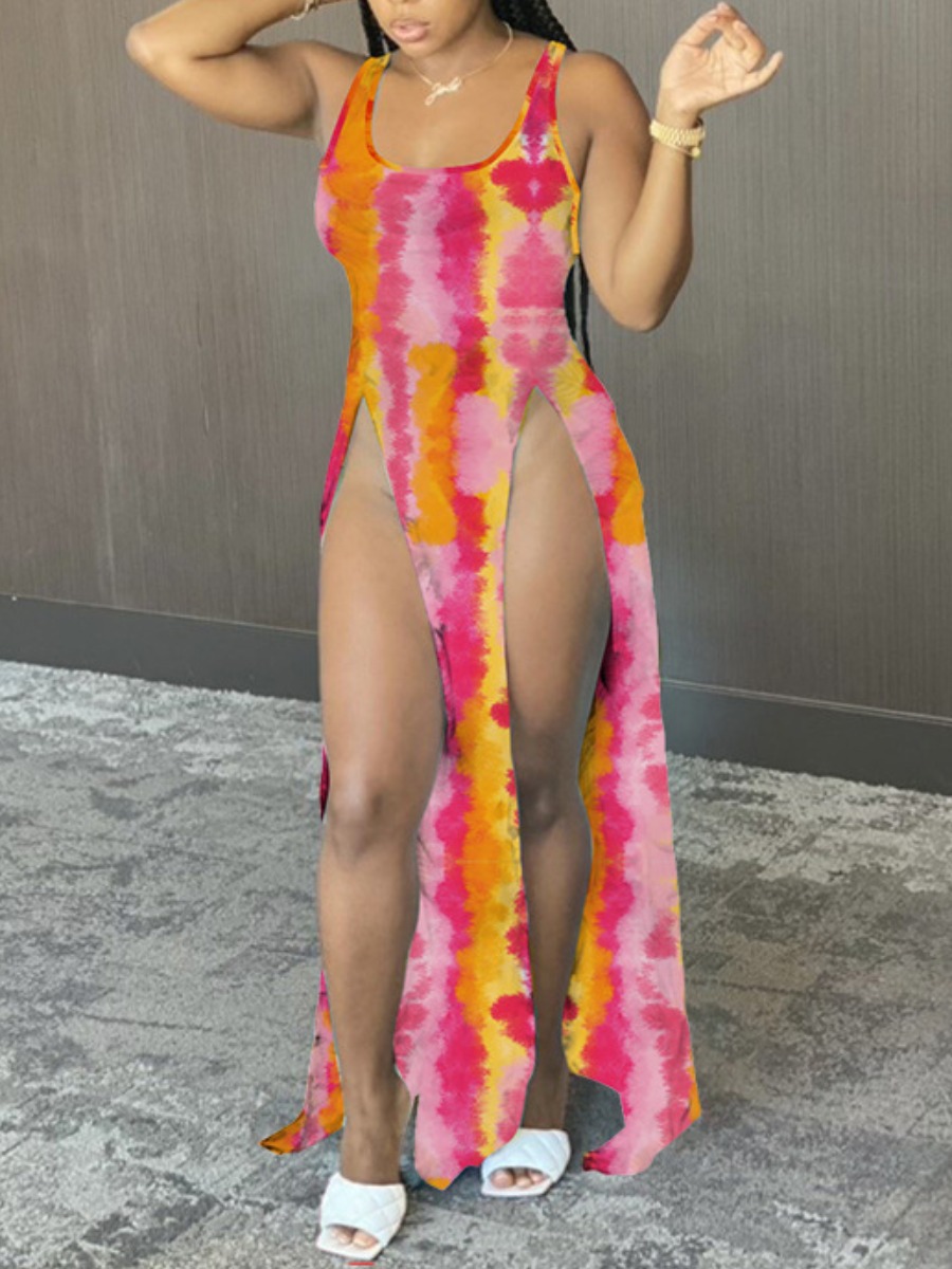 

LW SXY Tie-dye Split Pink Ankle Length Dress