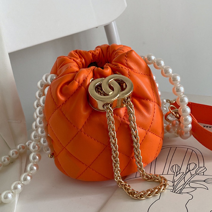 

LW Street Pearl Decoration Orange Crossbody Bags