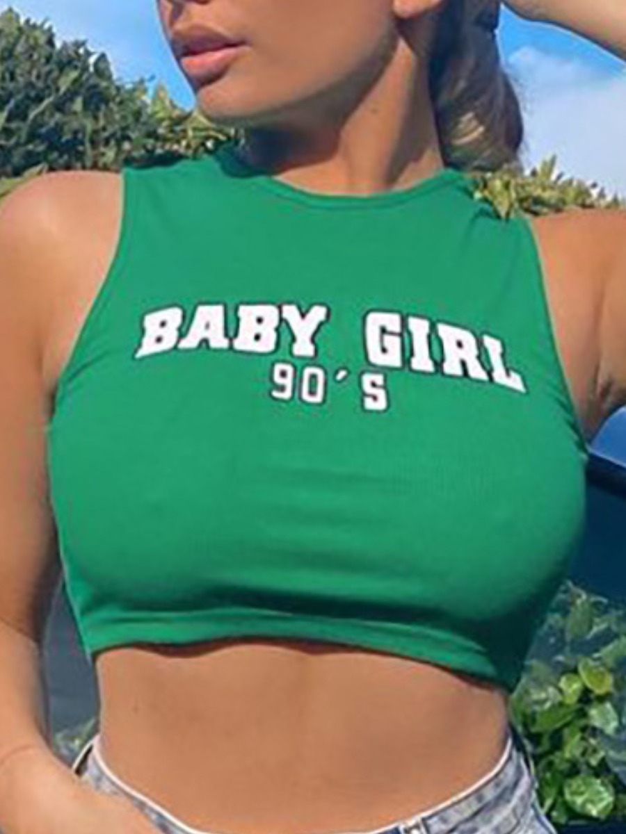 

Lovely Street Letter Print Crop Top Green Camisole