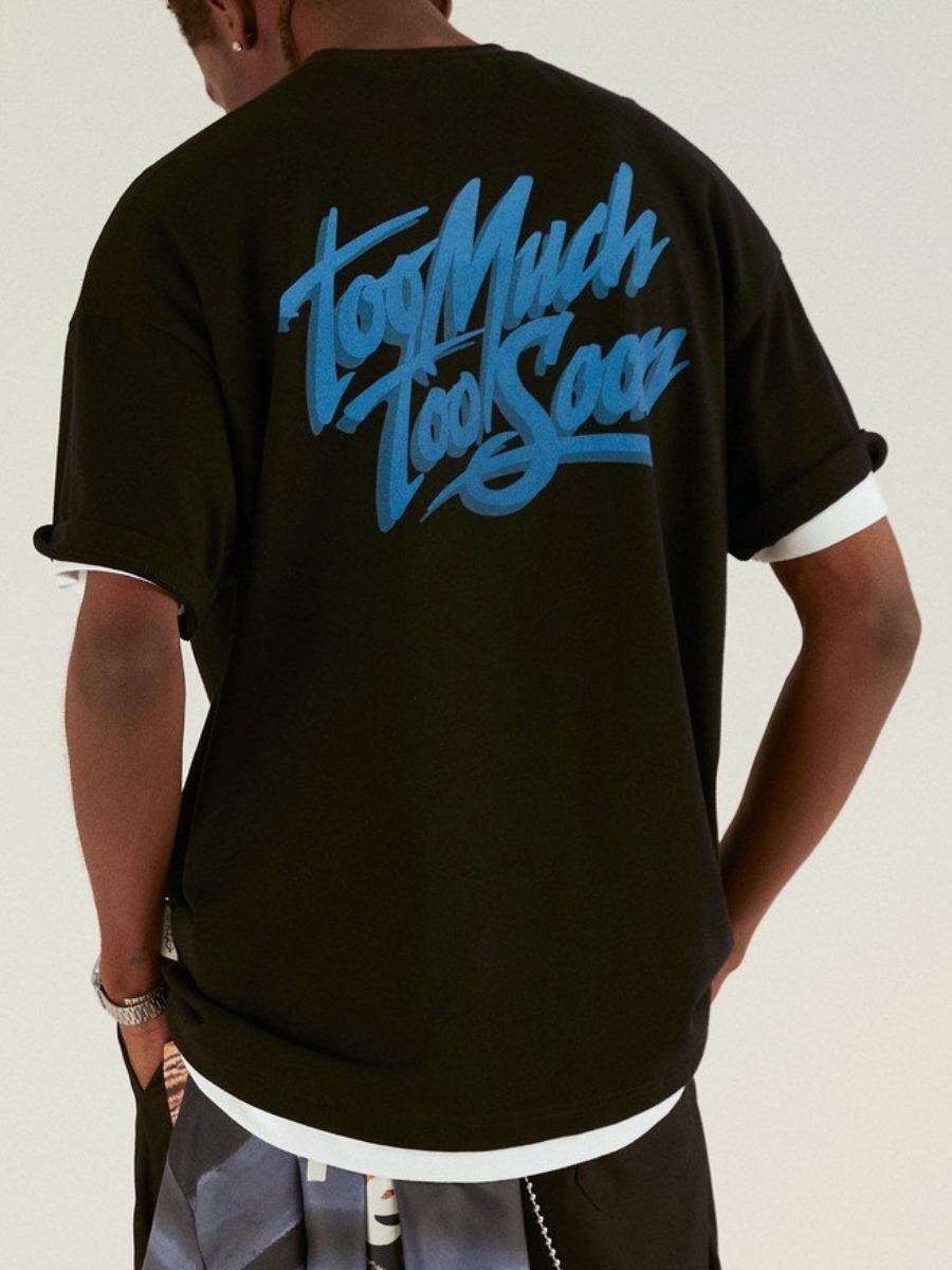 

Lovely Men Casual O Neck Letter Print Black T-shirt