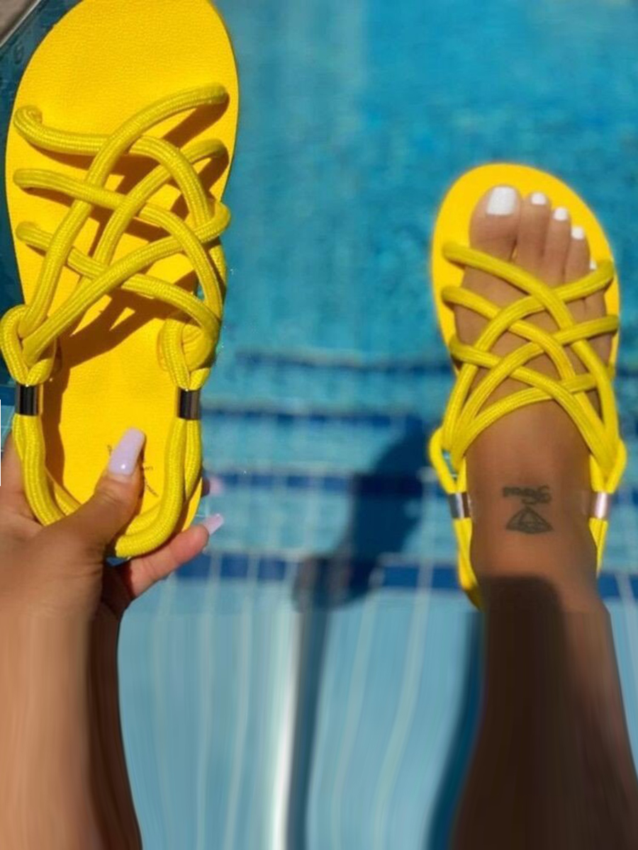 

LW Casual Bandage Design Yellow Slippers