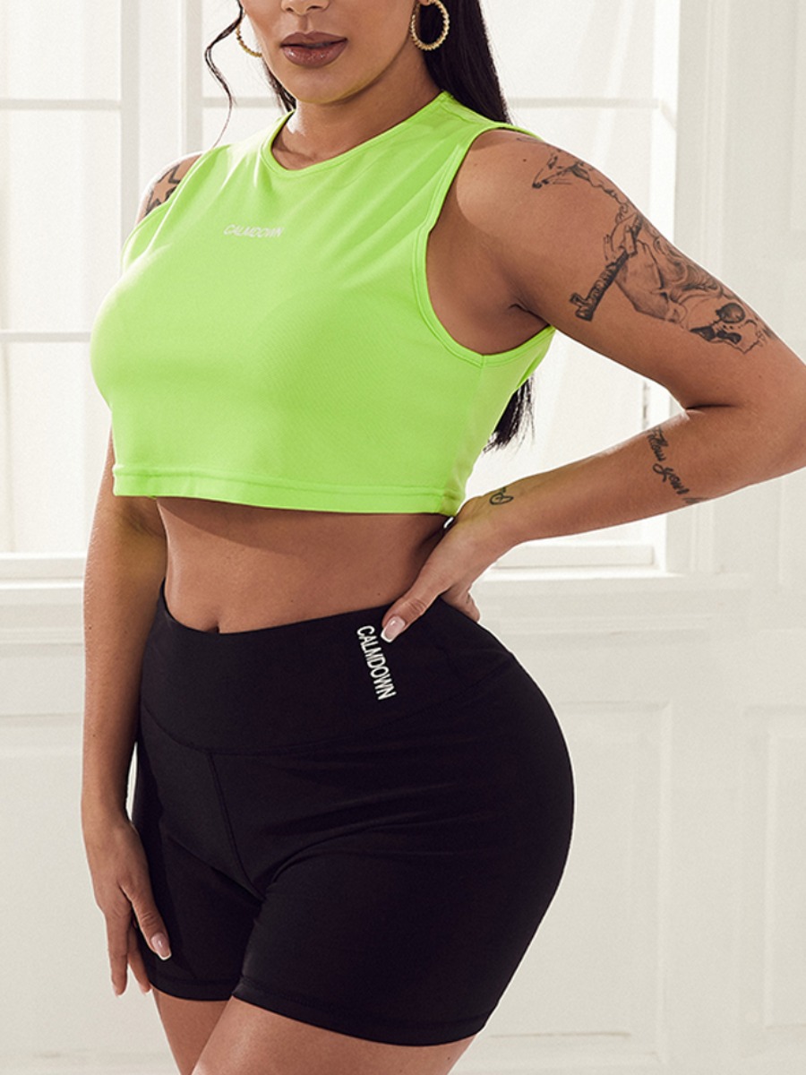 

Lovely Sporty O Neck High-waisted Green Yoga Two Piece Shorts Set