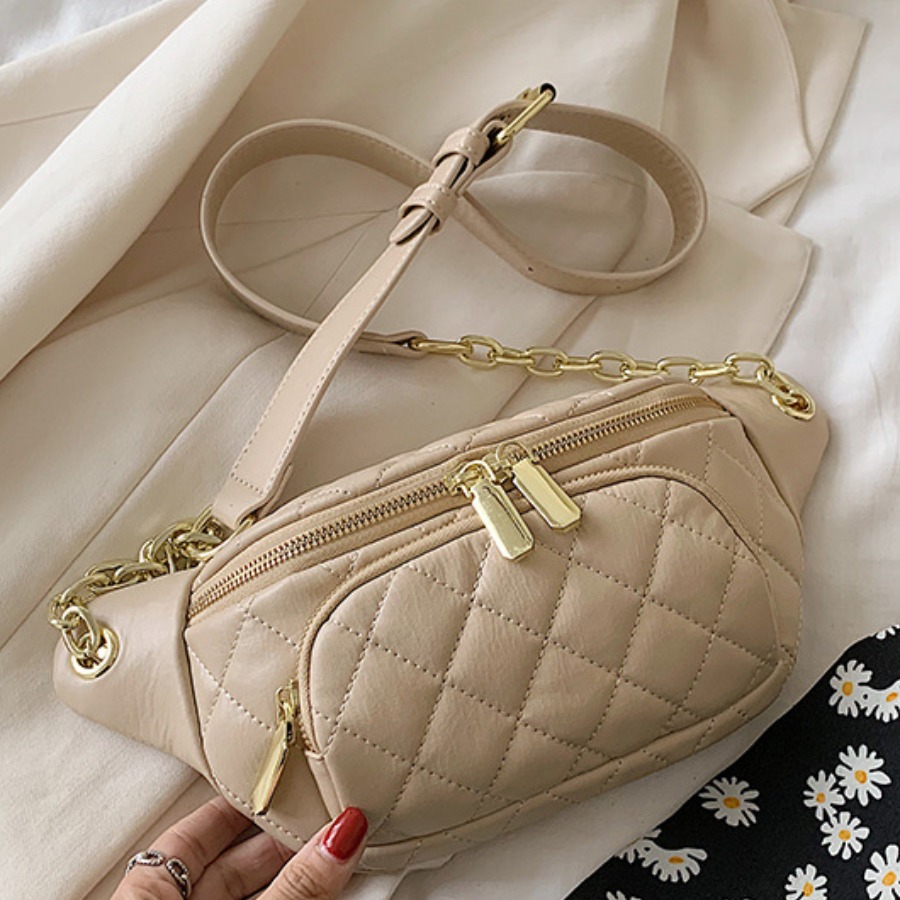 

Lovely Casual Chain Strap Apricot Bum Bags