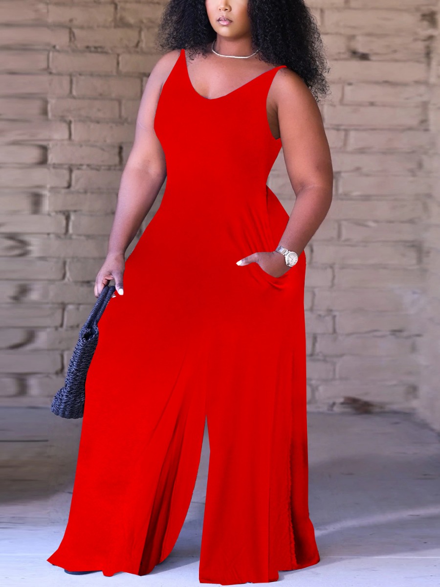 

LW Casual V Neck Loose Red One-piece Jumpsuit