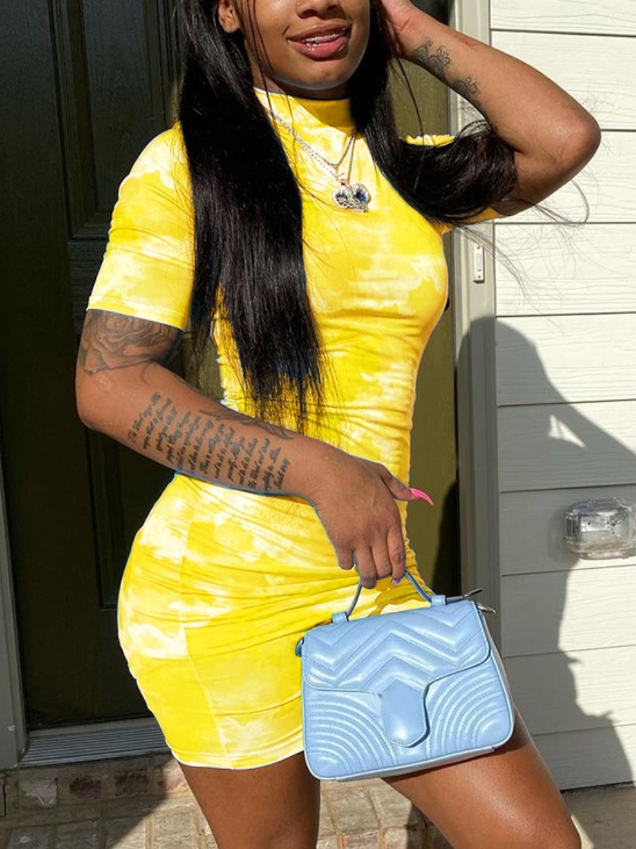 

LW Sweet Half A Turtleneck Tie-dye Yellow Mini Dress