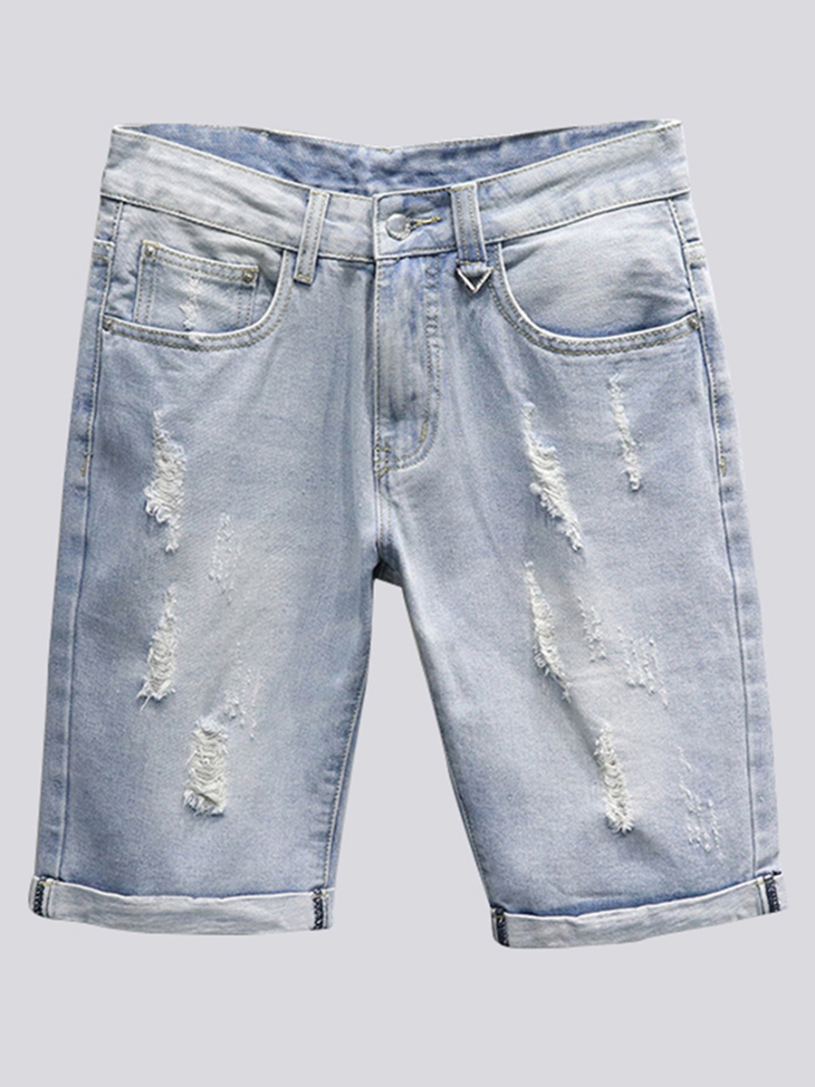 

Lovely Men Casual Mid Waist Ripped Baby Blue Denim Shorts