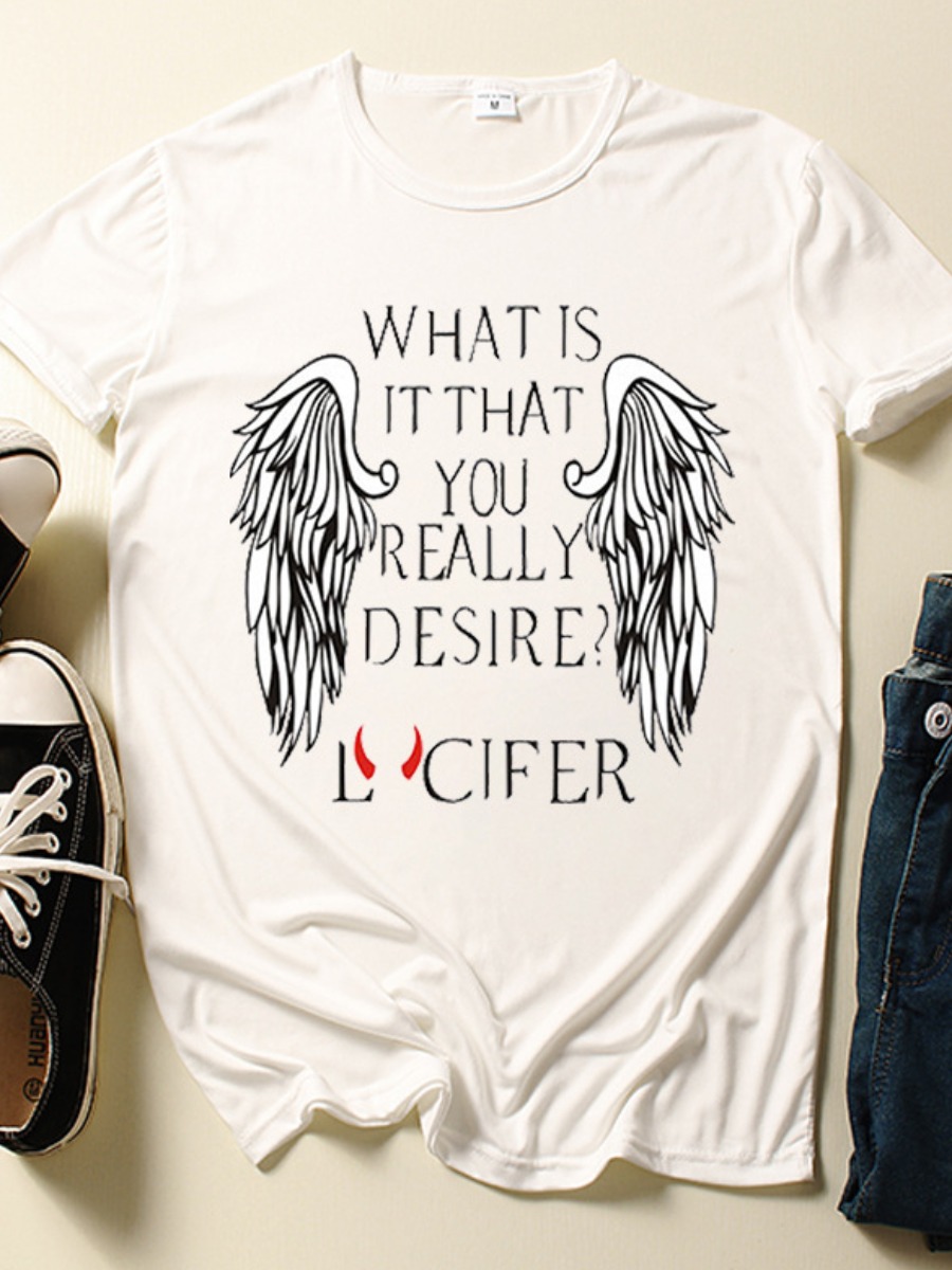 

LW Plus Size Casual O Neck Letter Print White T-shirt