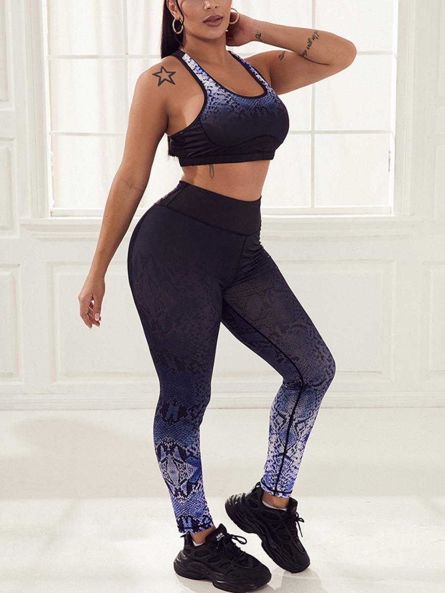 

Lovely Sporty U Neck Cobra Print Two Piece Pants Set