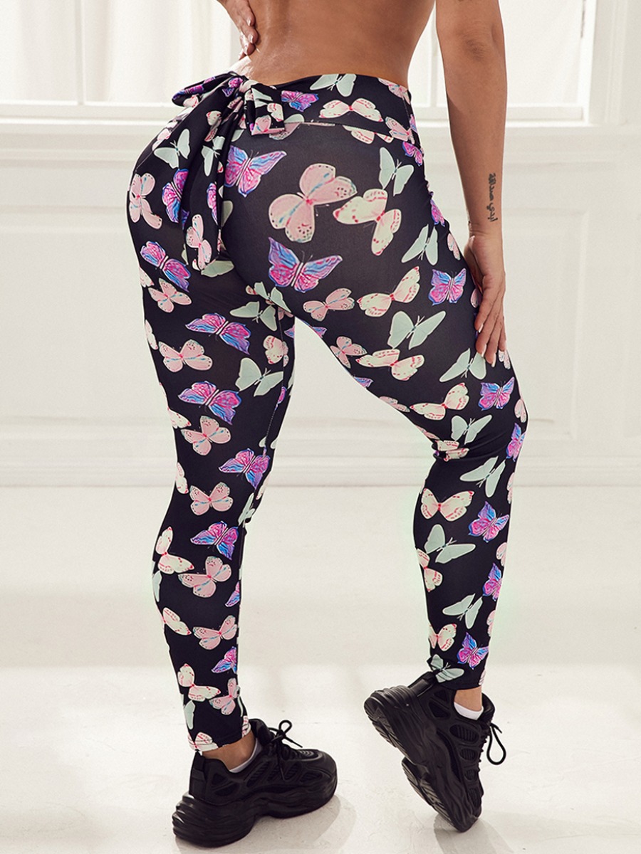 

Lovely TikTok Leggings Sporty Butterfly Print Patchwork Black Leggings