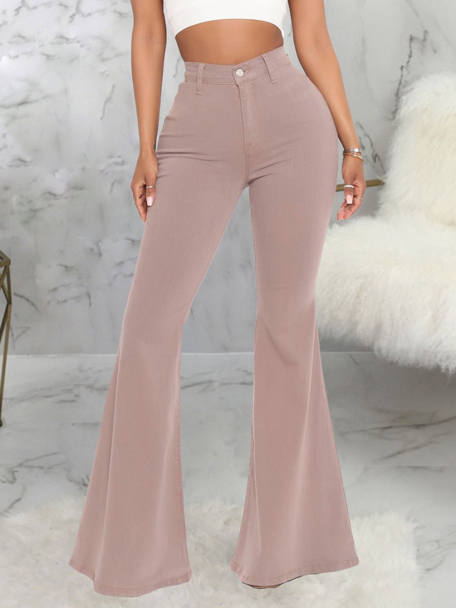 

LW Casual High-waisted Flared Light Camel Jeans