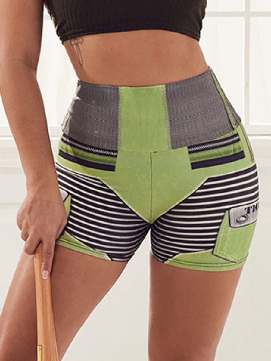 

Lovely TikTok Leggings Sporty Camo Print Striped Yoga Shorts, Army green