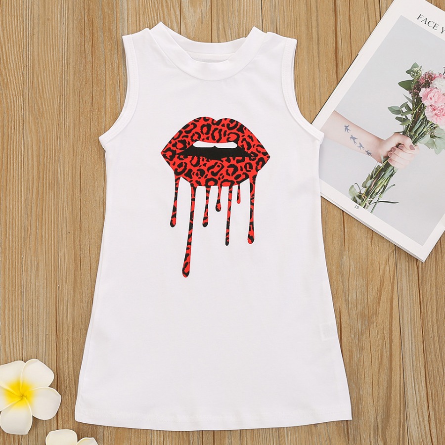 

Lovely Casual O Neck Lip Print White Knee Length Dress