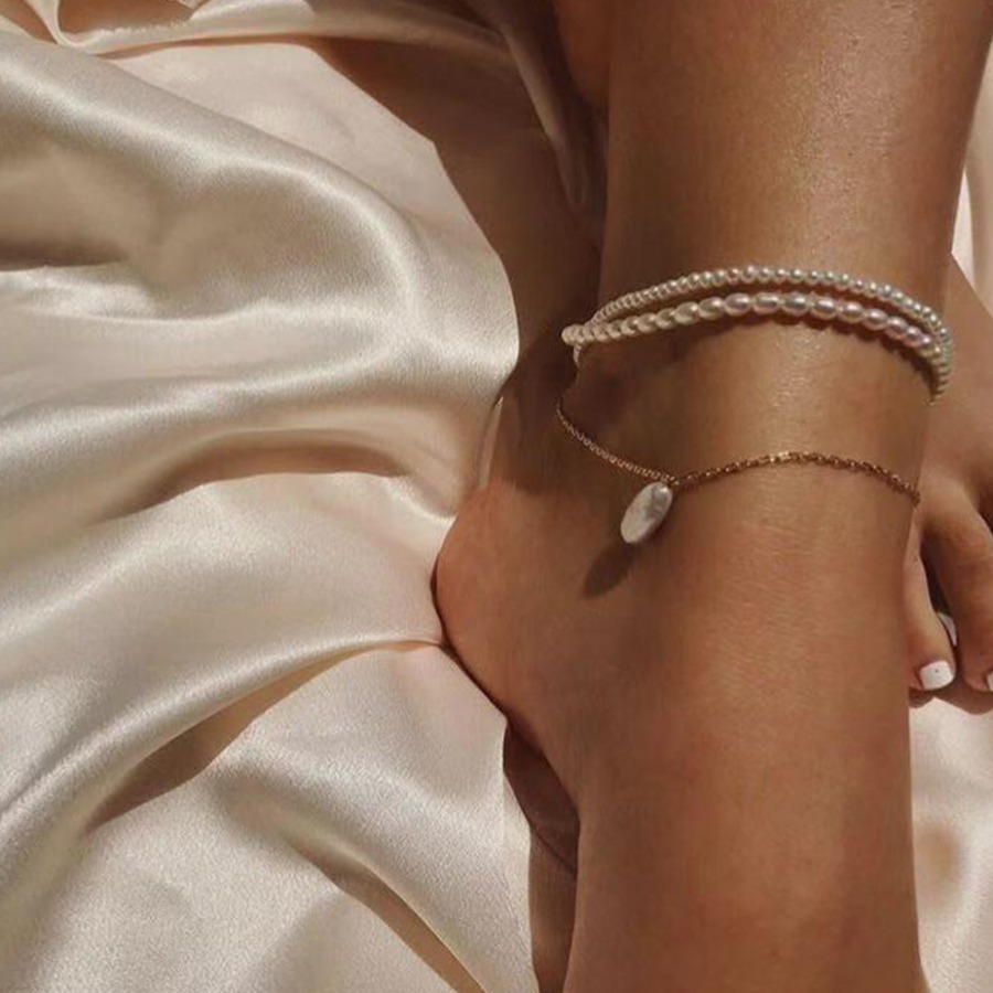 

LW Casual Pearl Decoration Multilayer Anklet, Gold