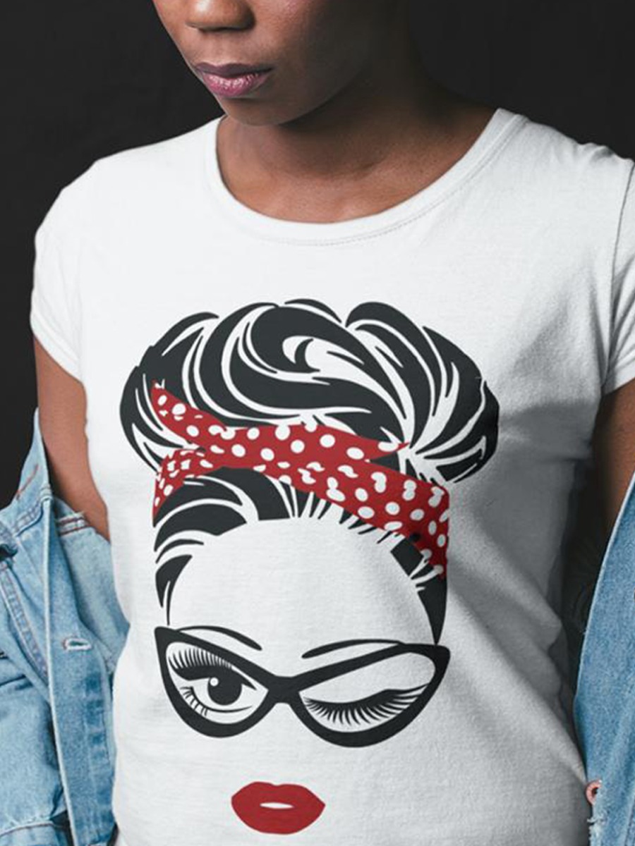 

Lovely Casual Graffiti Lip Print White T-shirt