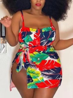 LW Plus Size Floral Print Patchwork One-piece Swimsuit (With Cover-up)