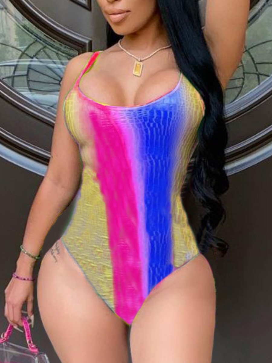 

Lovely Boho U Neck Tie-dye Blue One-piece Swimsuit