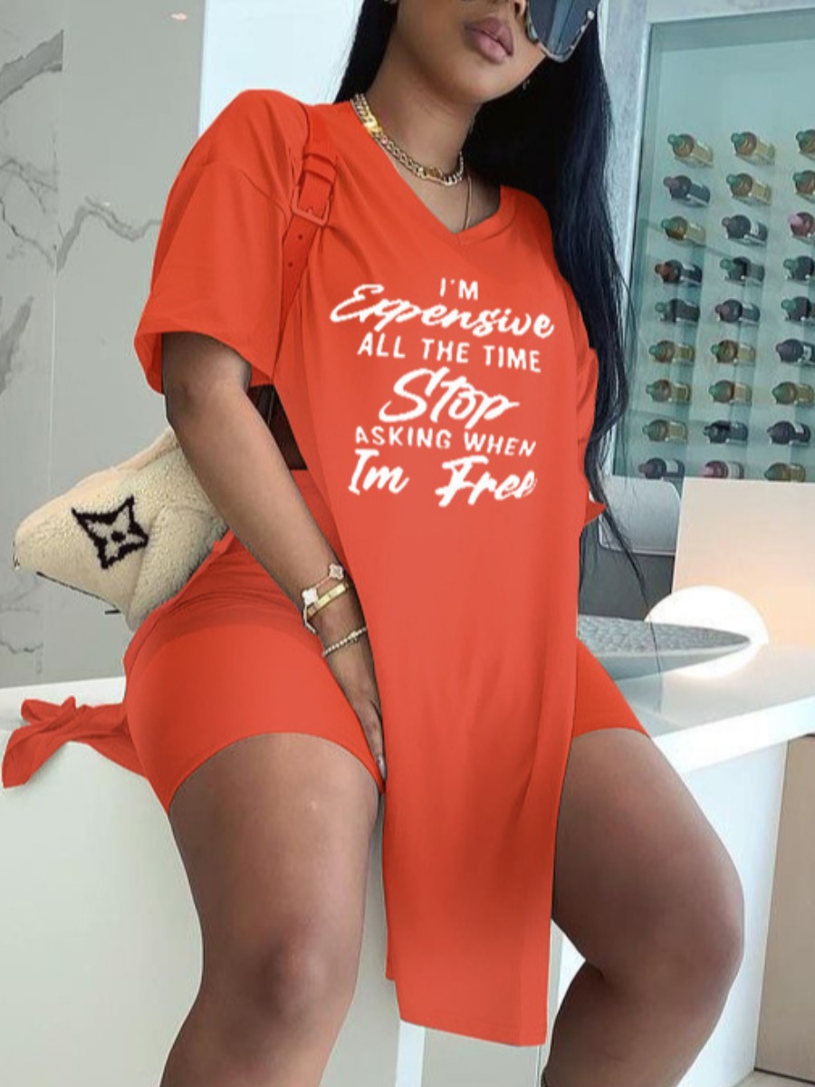 

Lovely Casual Letter Print Split Croci Two Piece Shorts Set