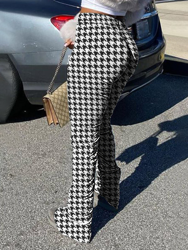 

LW Casual Plaid Print Fold Design Black And White Pants