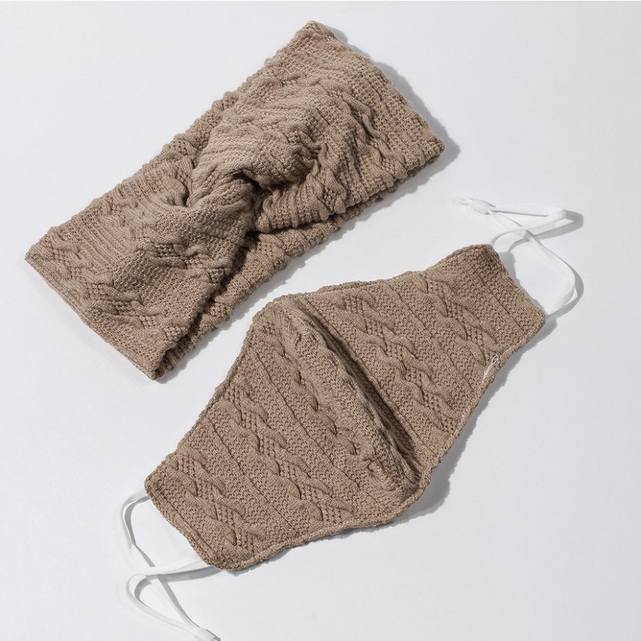 

Lovely Casual Knit Light Tan Face Mask(With Head Band)