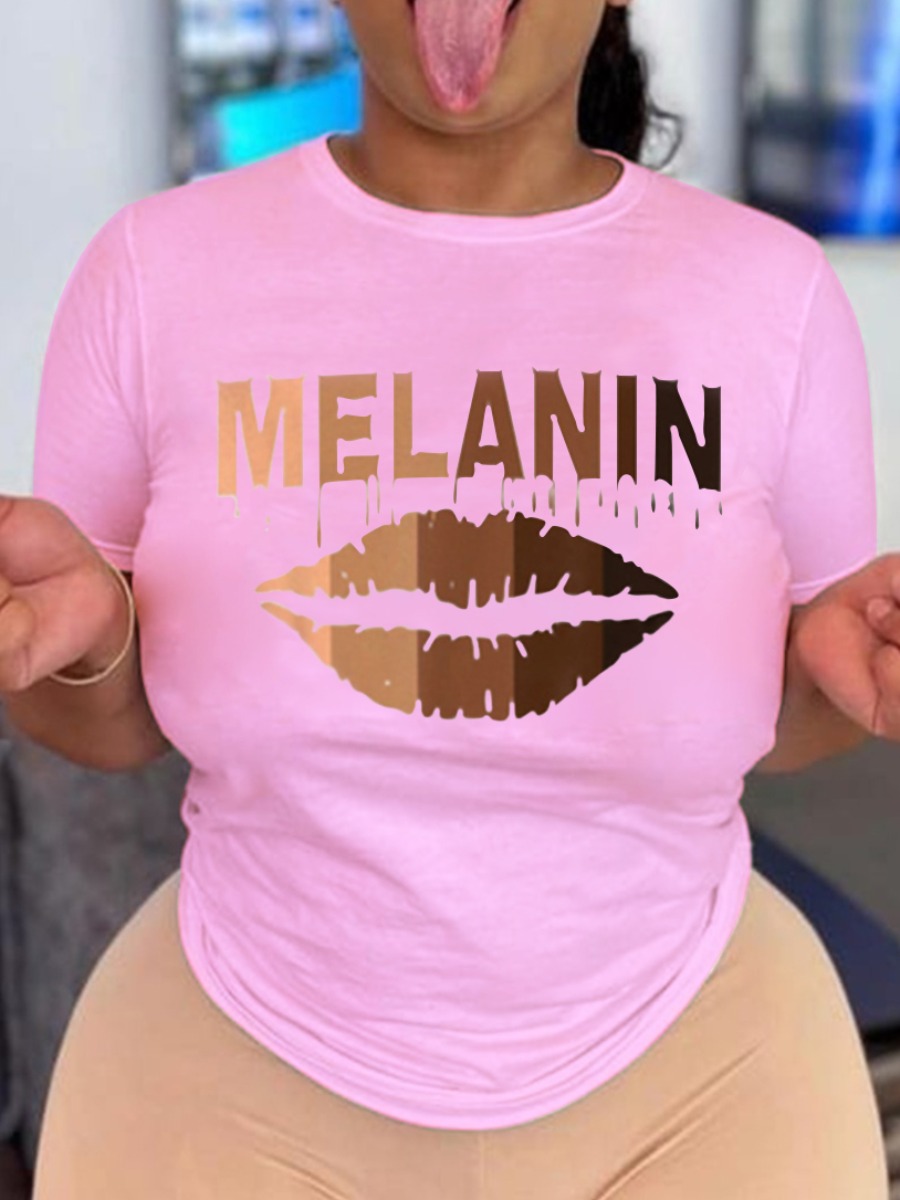 

Lovely Casual Lip Letter Print Pink T-shirt