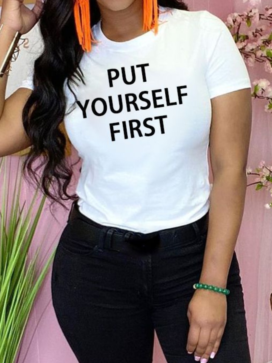 

Lovely Casual O Neck Letter Print White T-shirt