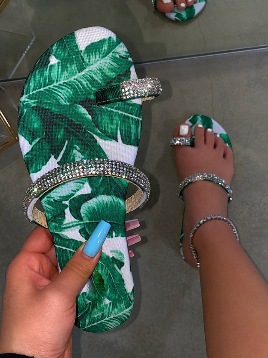 

LW Casual Floral Print Green Slippers