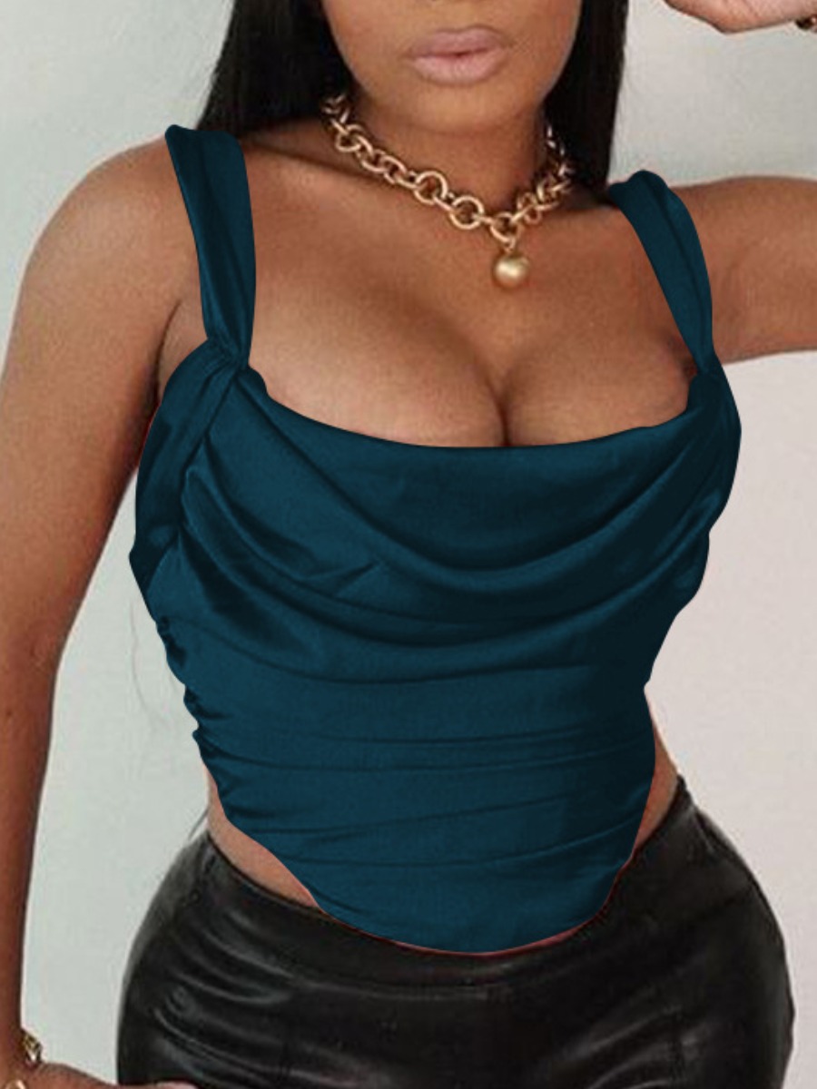 

LW Street Fold Design Asymmetrical Dark Blue Camisole