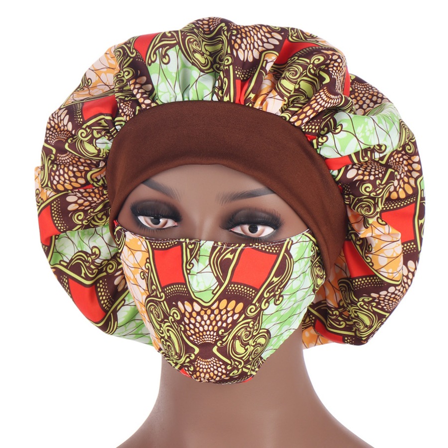 

LW Boho Dot Print Patchwork Caramel Face Mask(With Head Hat), Caramel color