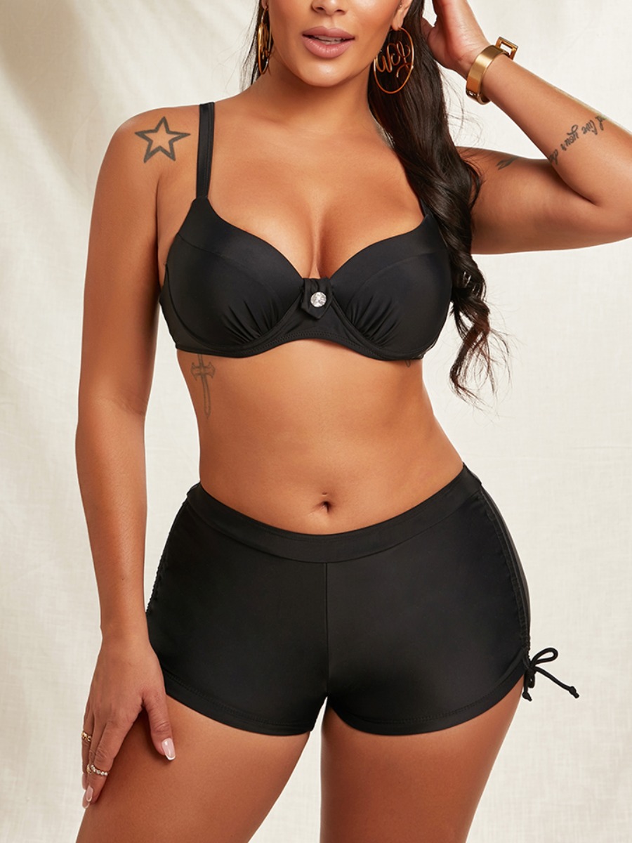

Lovely Boho Drawstring Skinny Black Two-piece Swimsuit