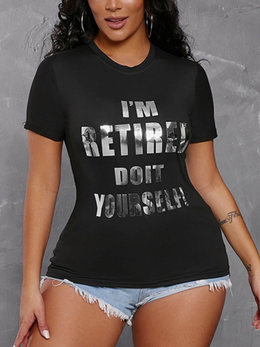 

Lovely Casual O Neck Letter Print Black T-shirt