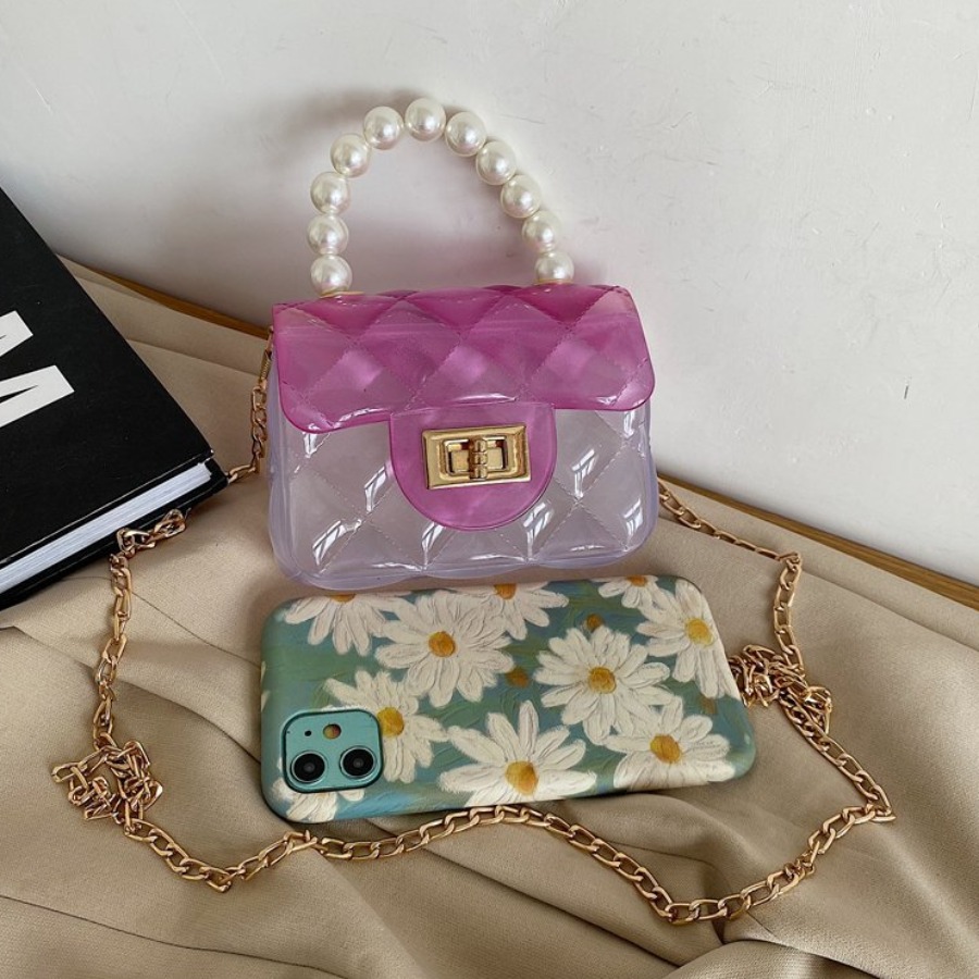 

Lovely Sweet See-through Pearl Decoration Pink Crossbody Bags