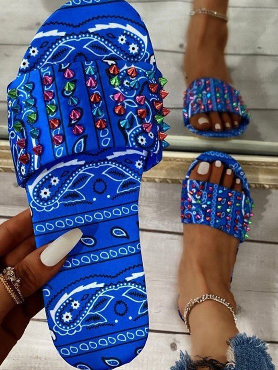 

Lovely Casual Rivet Decoration Blue Slippers