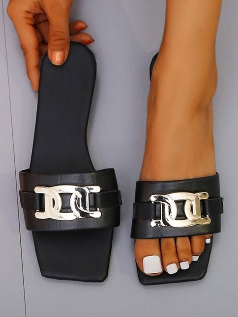 

Lovely Street Chain Decoration Black Slippers