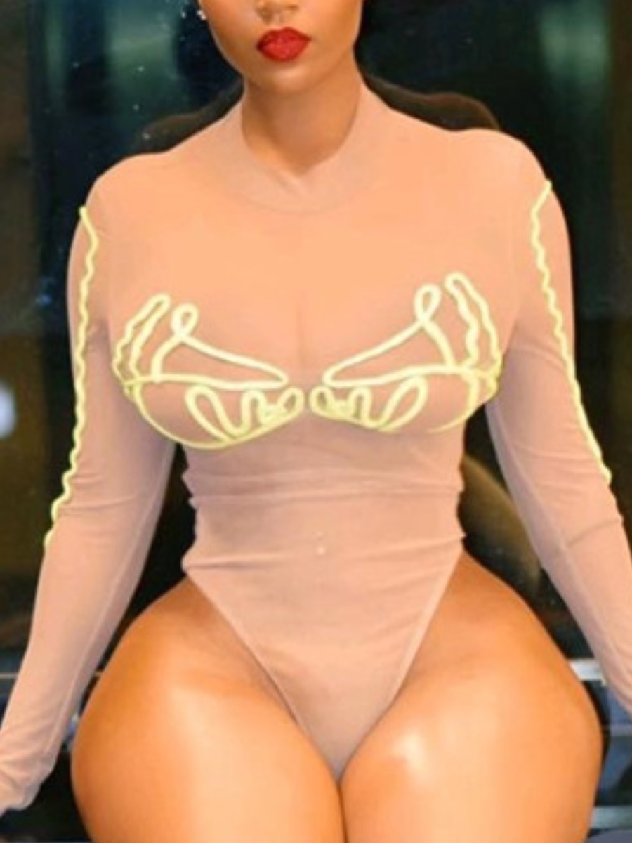 

LW Boho O Neck Basic Skinny Apricot One-piece Swimsuit
