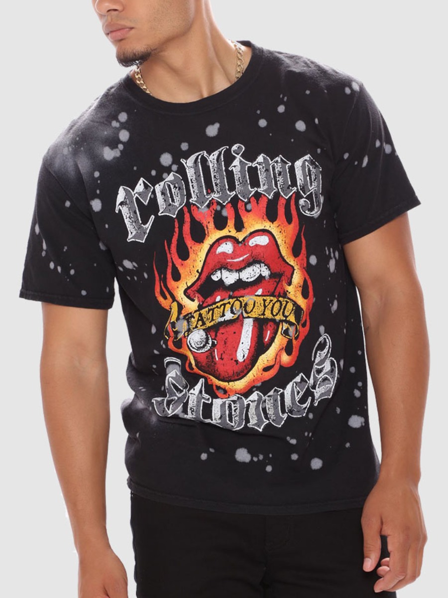 

Lovely Men Street Lip Letter Print Black T-shirt