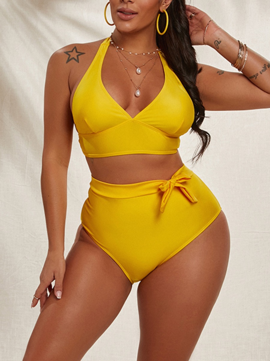 

LW Boho V Neck High-waisted Yellow Two-piece Swimsuit
