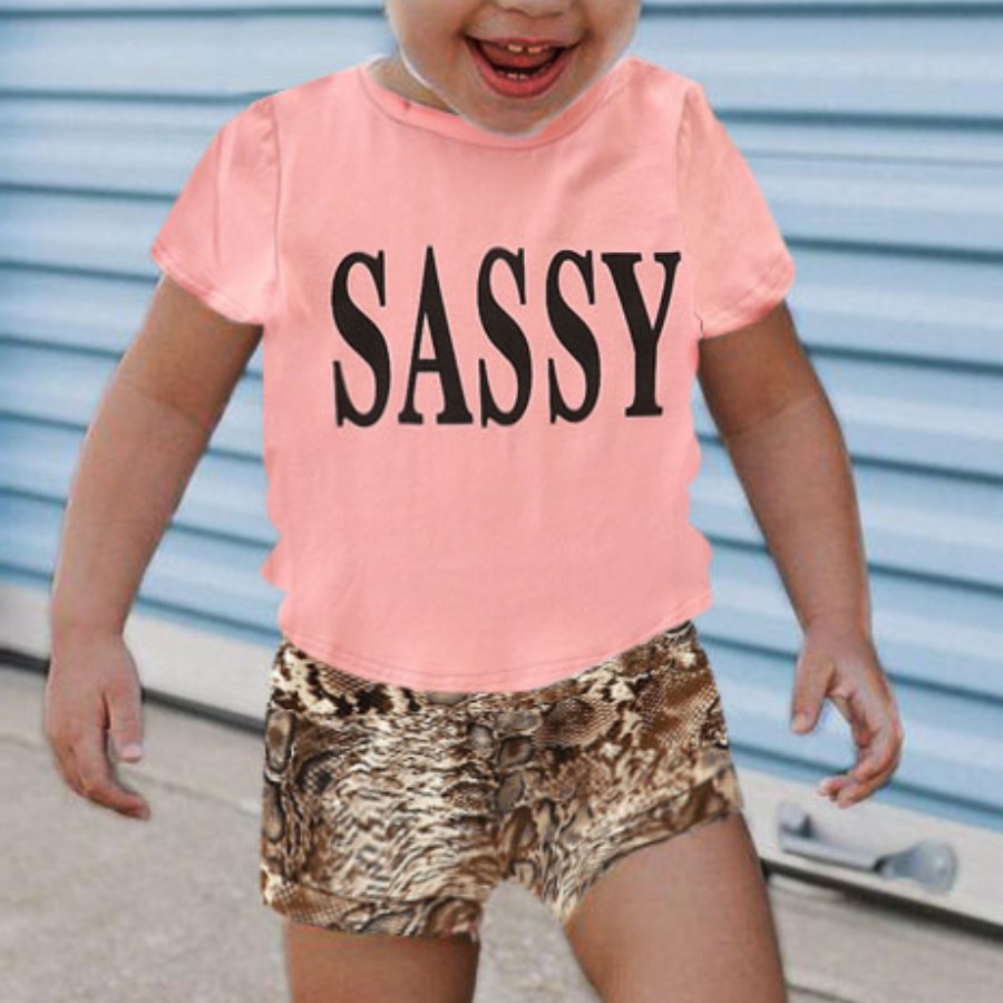 

Lovely Girl Casual Letter Leopard Print Pink Two Piece Shorts Set