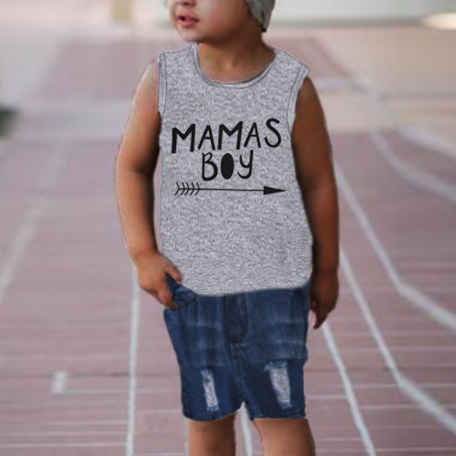 

Lovely Boy Casual Letter Print Ripped Grey Two Piece Shorts Set