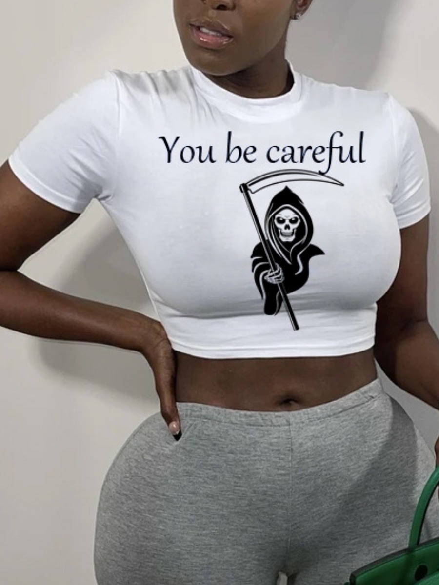 

LW Street O Neck Letter Print White T-shirt