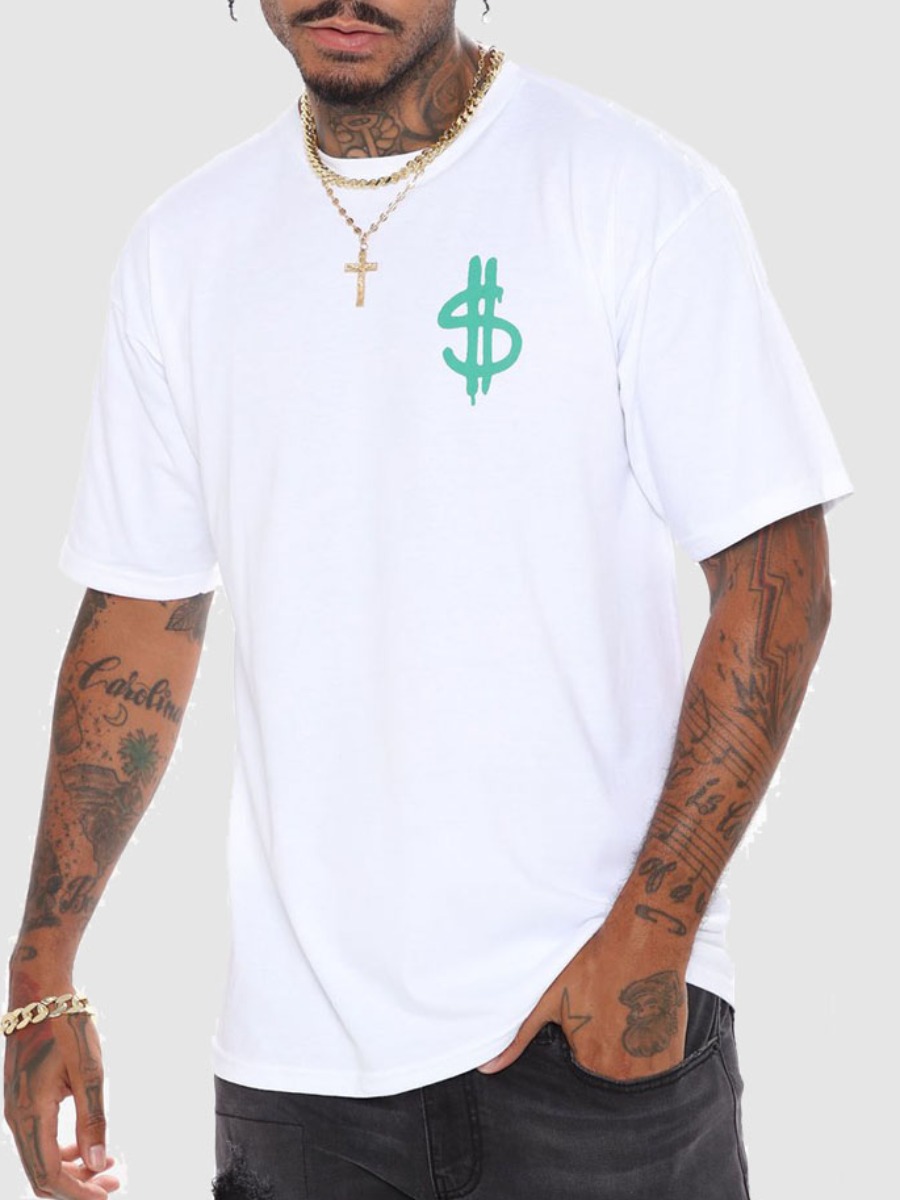 

Lovely Men Street O Neck Letter Print White T-shirt