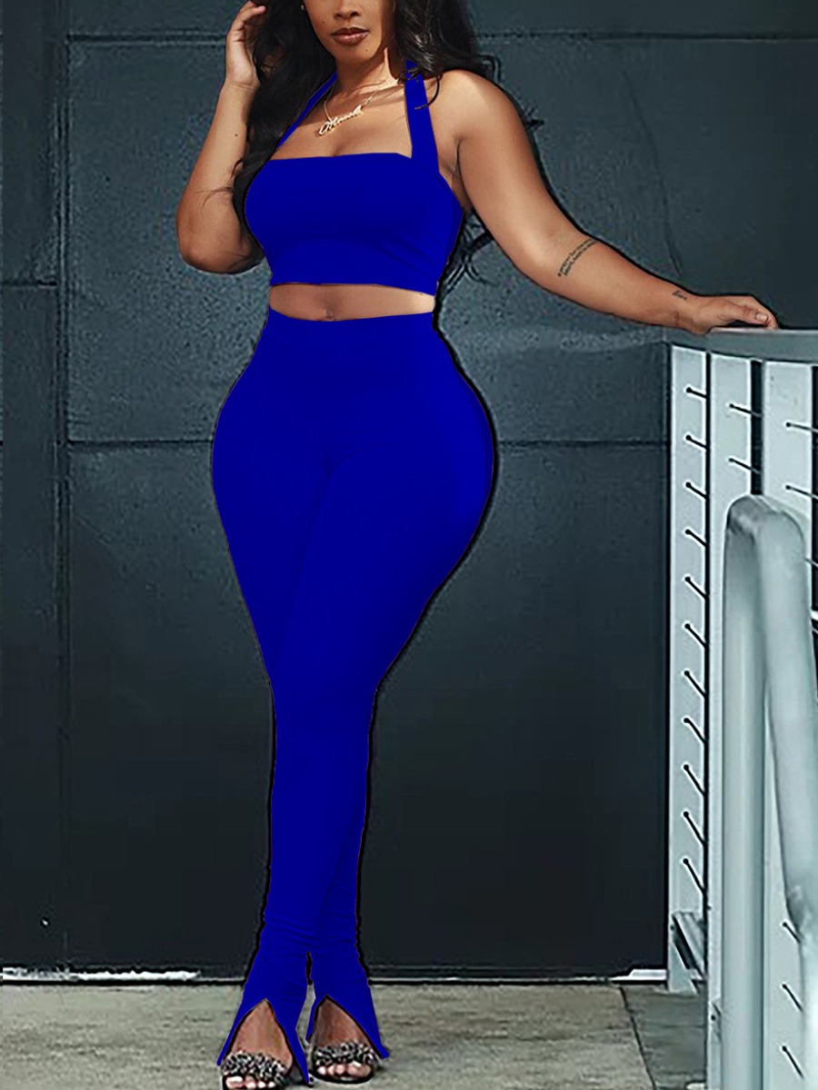 

Lovely Sexy Off The Shoulder High-waisted Royalblue Two Piece Pants Set