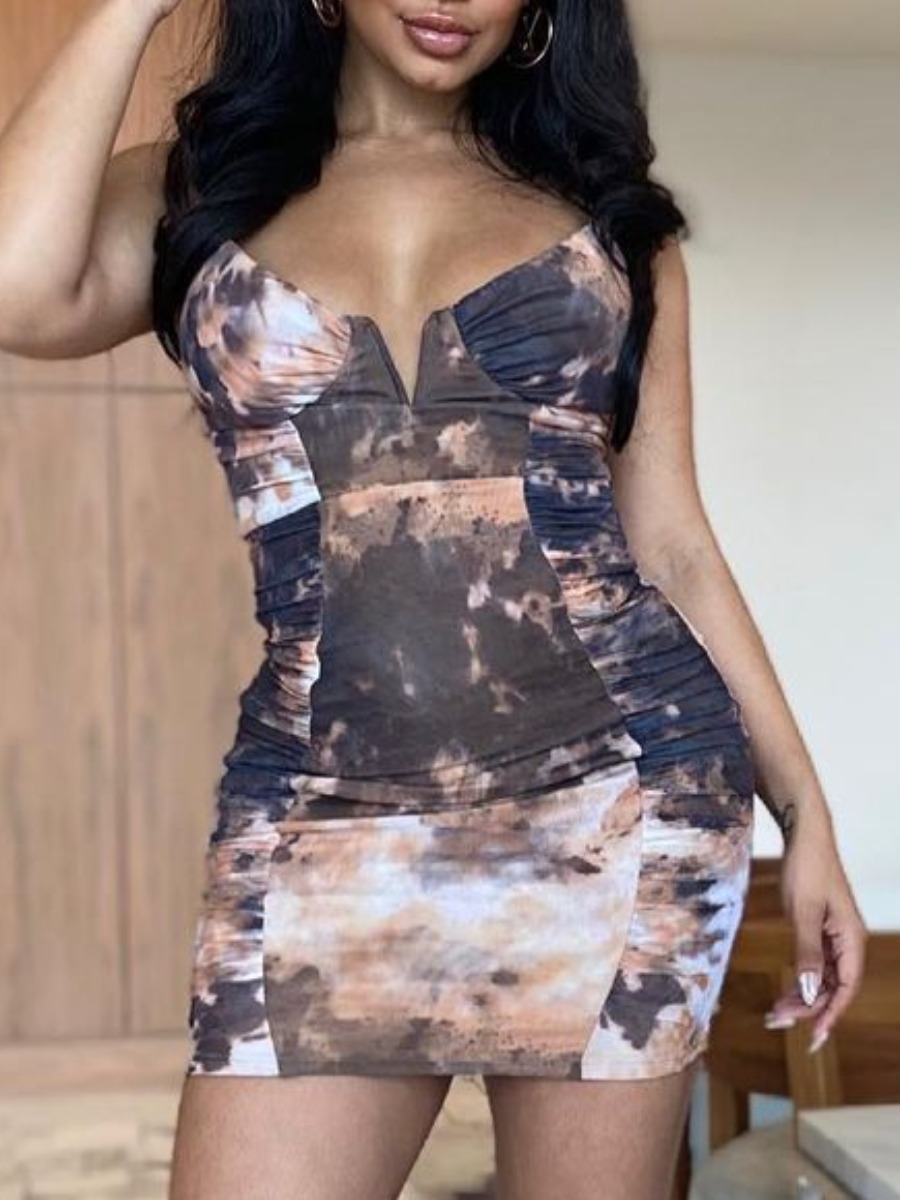 

Lovely Casual Backless Tie-dye Black Mini Dress