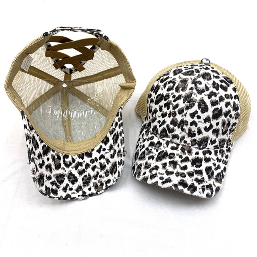 

LW Street Animal Print Hollow-out Cream Hat, Cream-colored