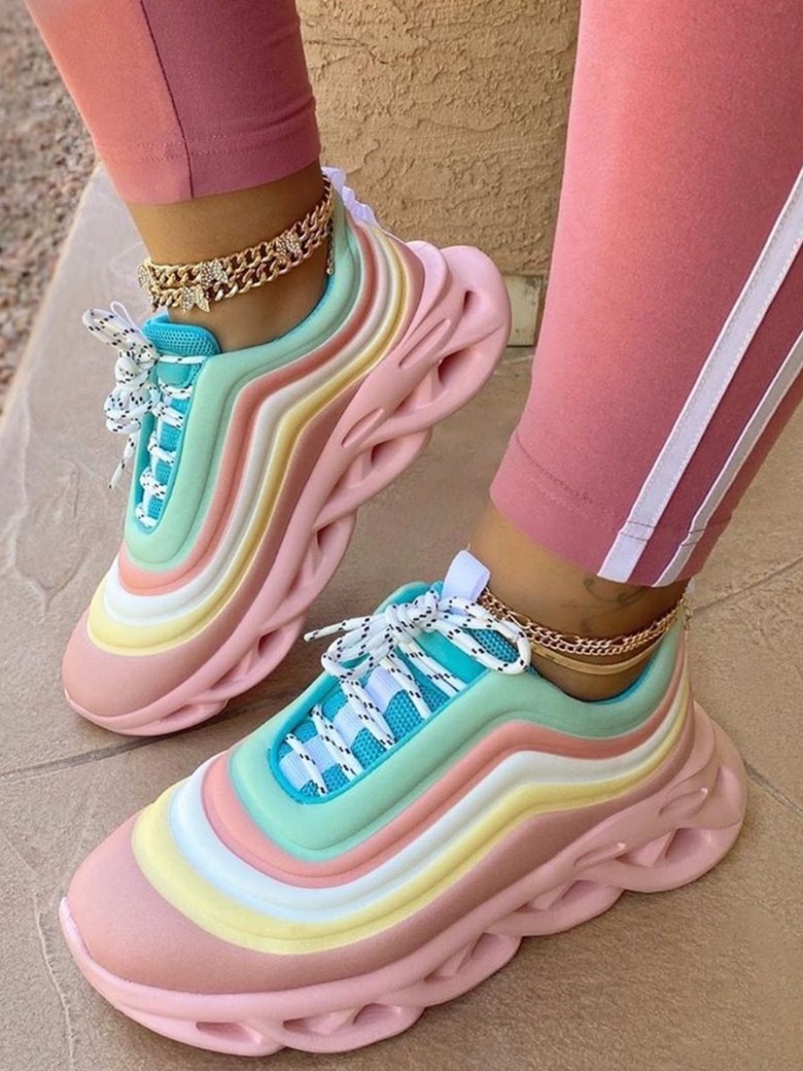 

Lovely Sporty Rainbow Stripe Pink Sneakers
