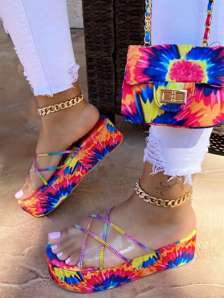 

LW Casual Tie-dye Multicolor Platform Slides, Multi