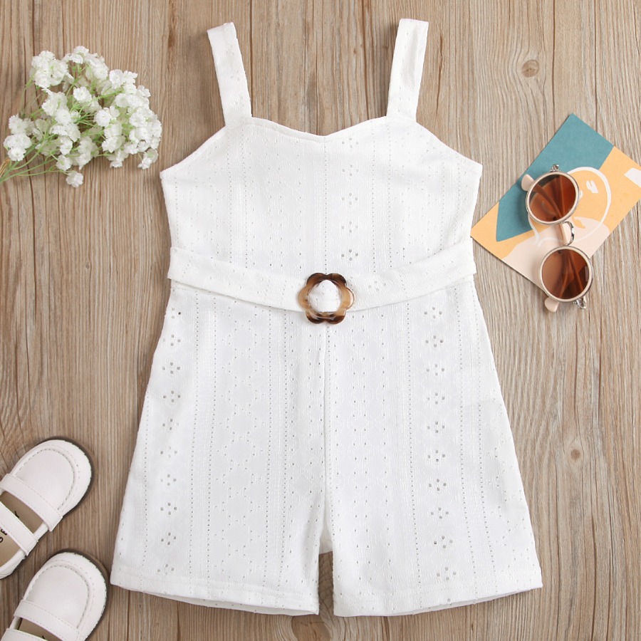 

Lovely Girl Casual Hollow-out Metal Ring Decoration White Two Piece Shorts Set
