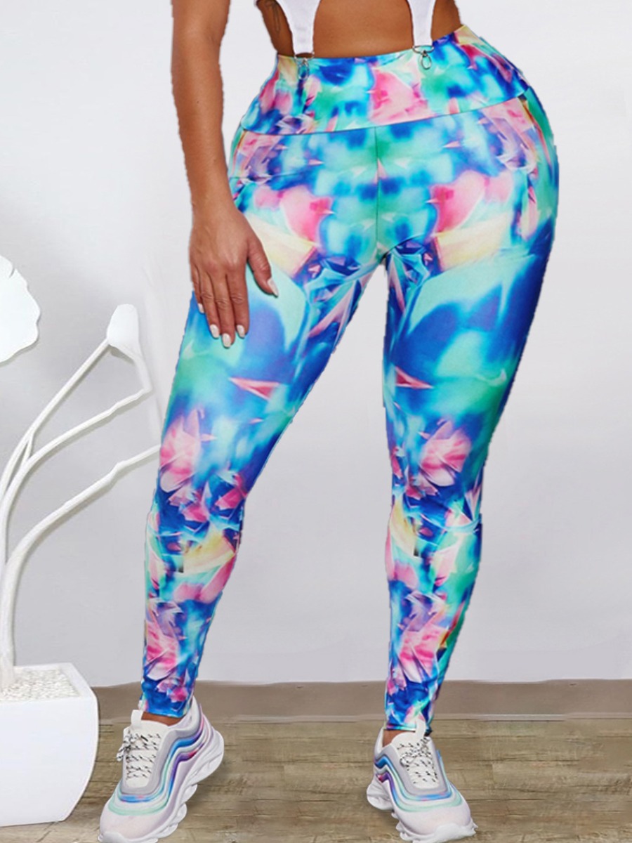 

Lovely Plus Size Sporty High-waisted Floral Print Multicolor Yoga Leggings, Multi