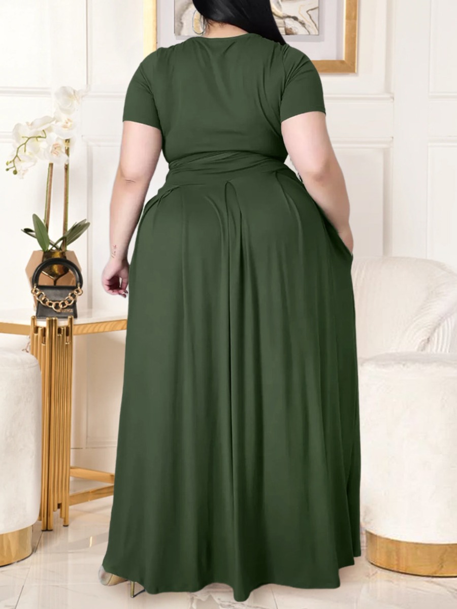 Lovely Boho Bandage Fold Design Green Plus Size Two-piece Skirt Set
