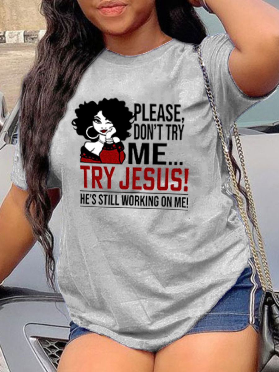 LovelyWholesale Casual O Neck Letter Print Grey T-shirt Summer Short Sleeve Casual Basic Round Neck Spring Summer 2024