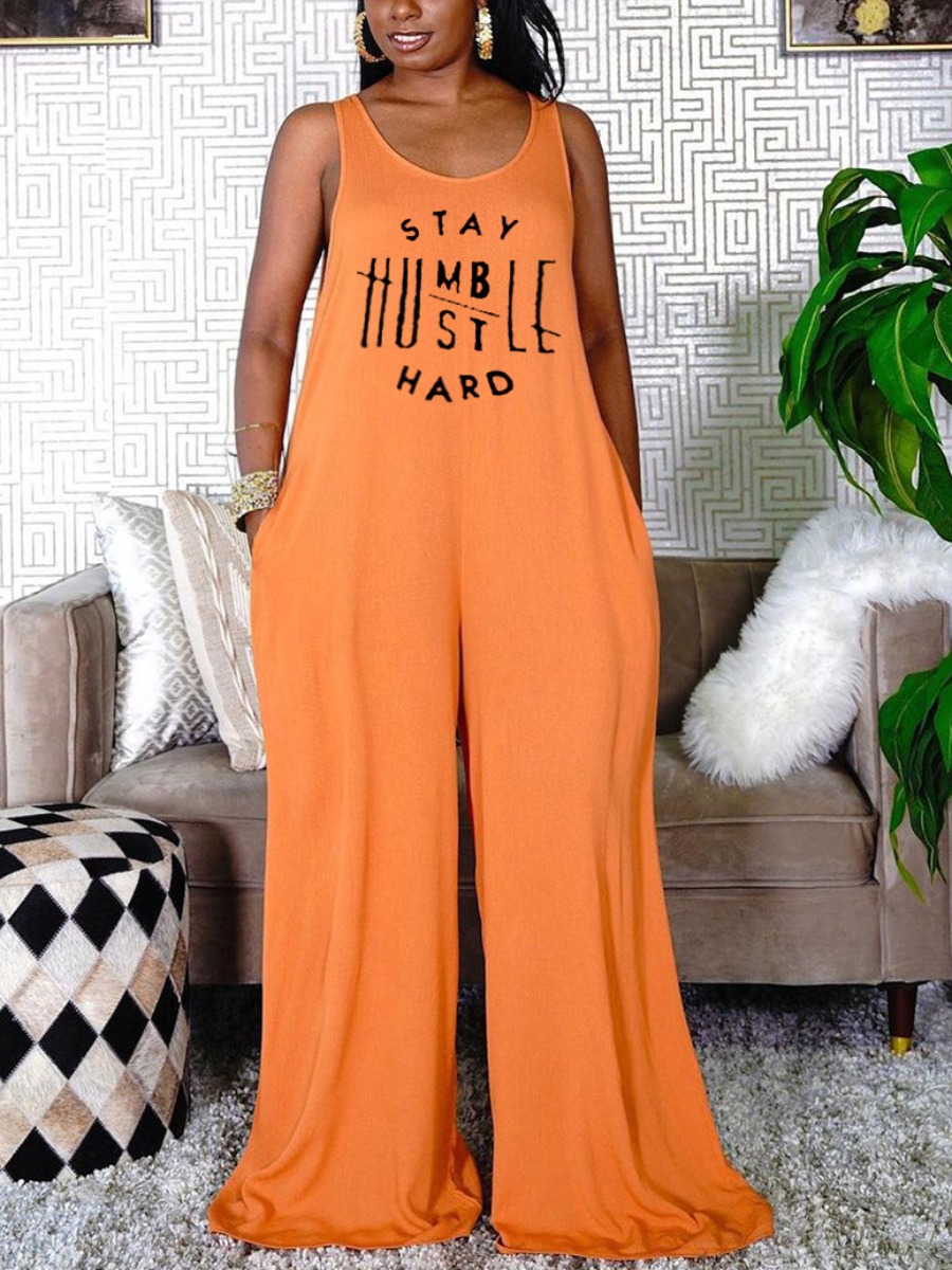 

Lovely Casual U Neck Letter Print Loose Croci Plus Size One-piece Jumpsuit